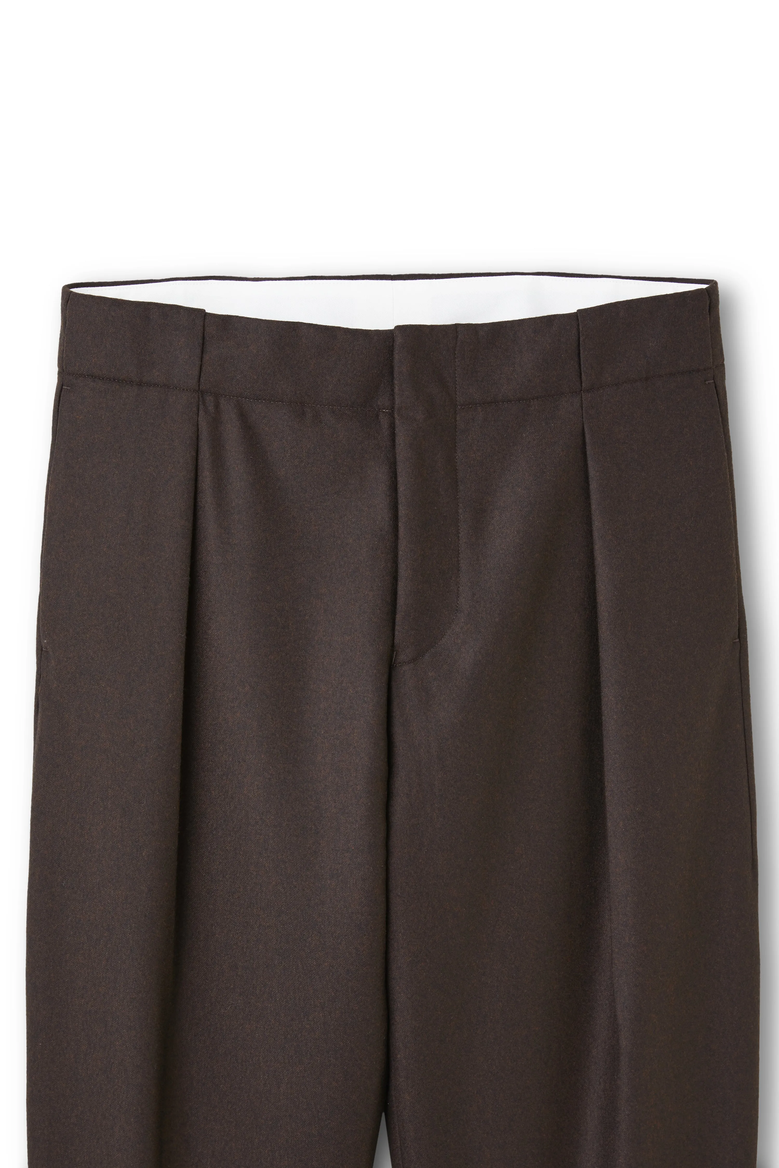 Wool Flannel Pleated Trouser in Brown