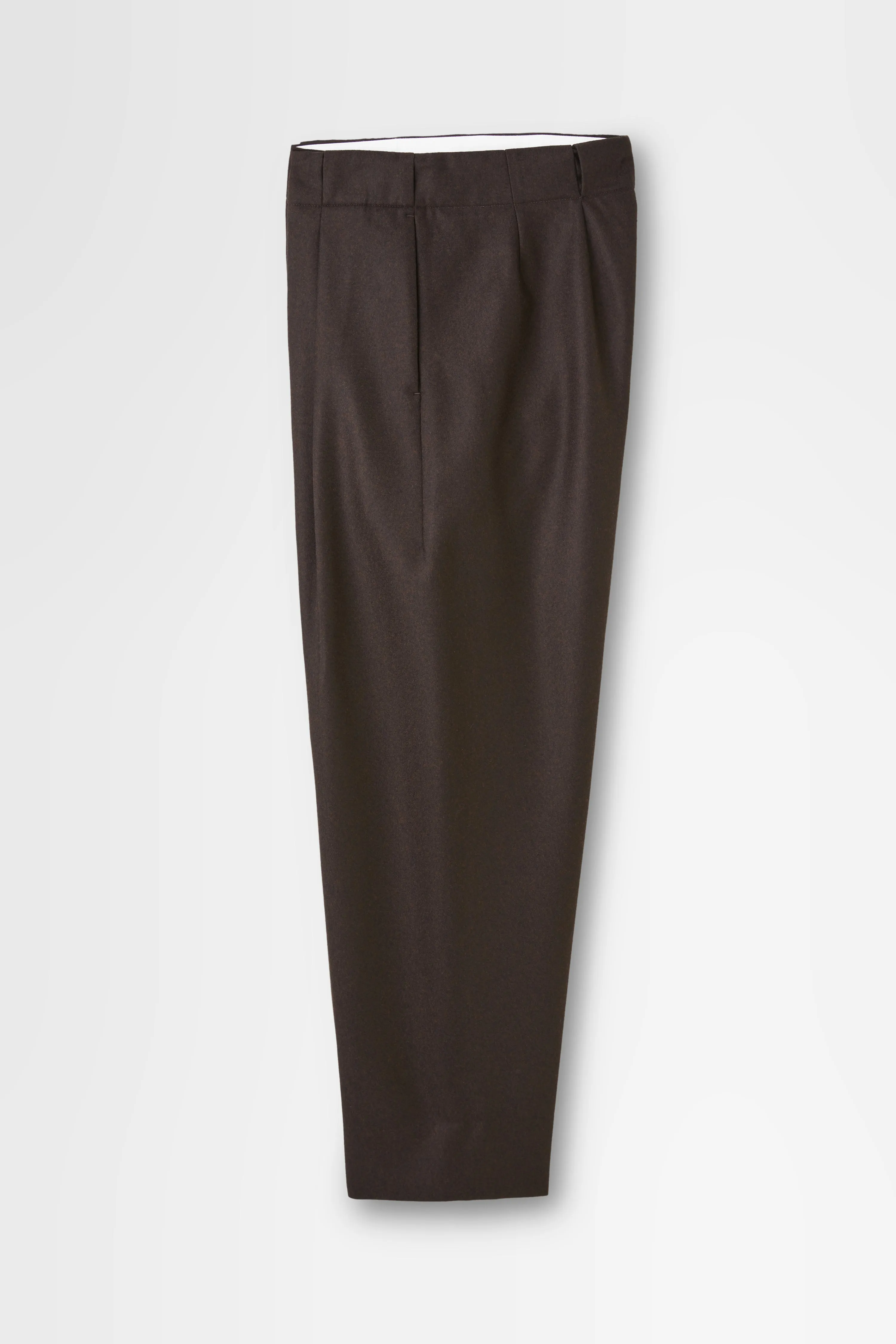 Wool Flannel Pleated Trouser in Brown