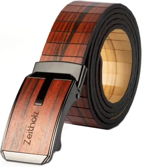 Zeitholz Wooden Belt for Men with Automatic Buckle - Reversible, Olive wood and Sandalwood, for waists up to 50 inches.