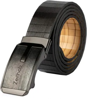 Zeitholz Wooden Belt for Men with Automatic Buckle - Reversible, Olive wood and Sandalwood, for waists up to 50 inches.