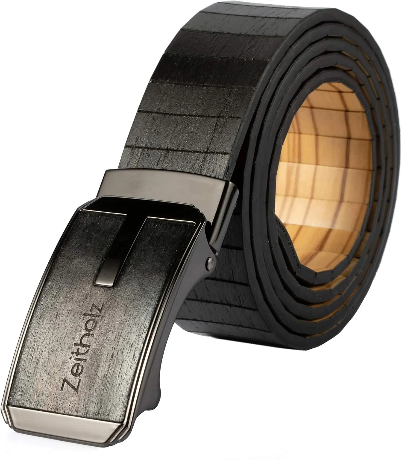 Zeitholz Wooden Belt for Men with Automatic Buckle - Reversible, Olive wood and Sandalwood, for waists up to 50 inches.